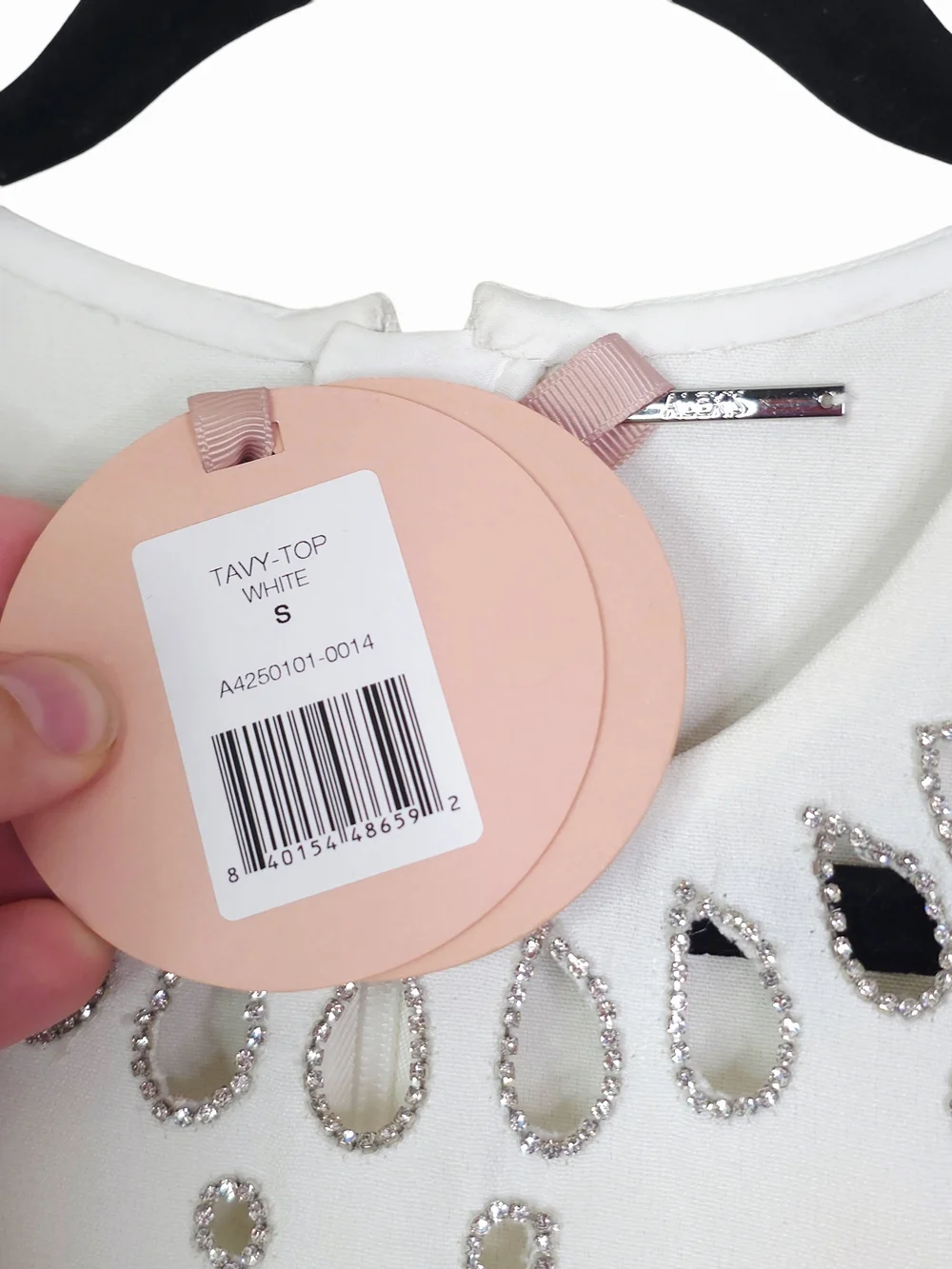 Alexis Tavy Top White Rhinestone Crystal Laser Cut Out Cropped NWT Size S - Picture 5 of 12